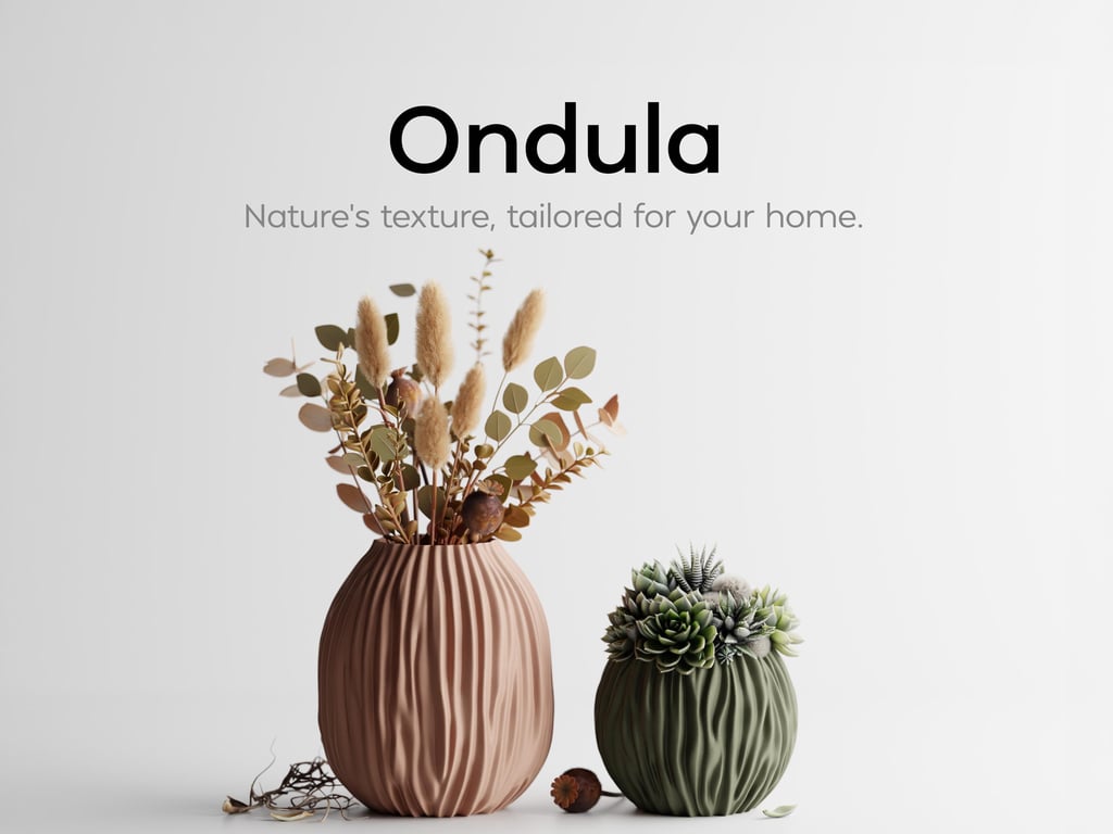 Ondula Ripple Vase Organic Textured 3D Printed Vessel Dried Flower Vase