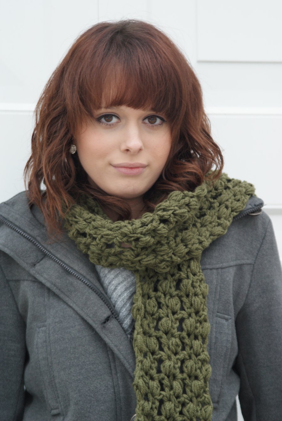 Womens Scarf Khaki Crocheted 