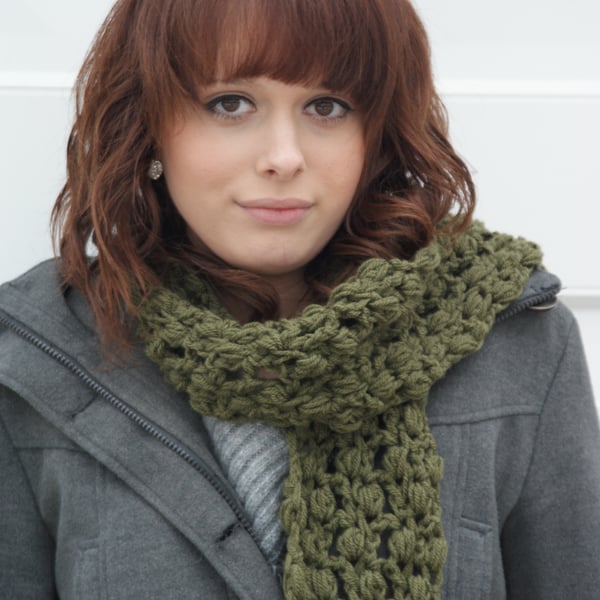 Womens Scarf Khaki Crocheted 