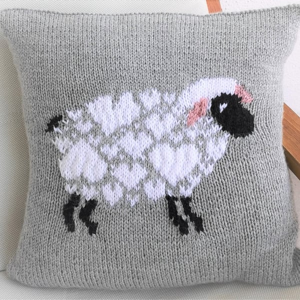 Knitting Pattern for "I Love Sheep" Cushion.  Digital Pattern