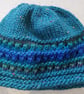 Handknit chunky wool hat col 3 Teal with Blues - Image 4