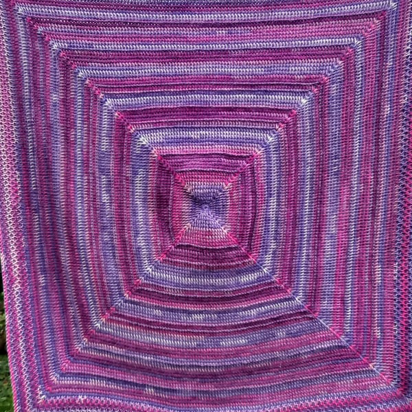Handmade Tunisian Crochet Throw Blanket, Purple Pinks, Lapghan