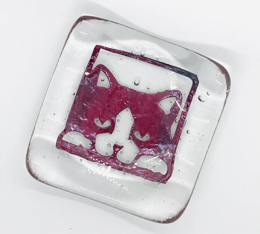 Fused Glass Cat Trinket Dish