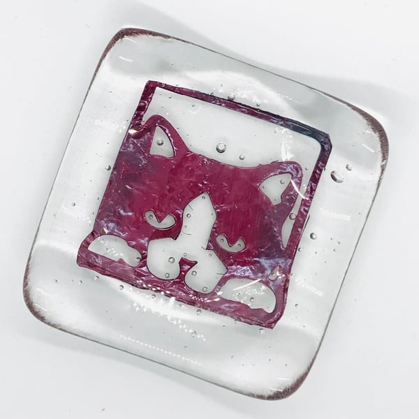 Fused Glass Cat Trinket Dish