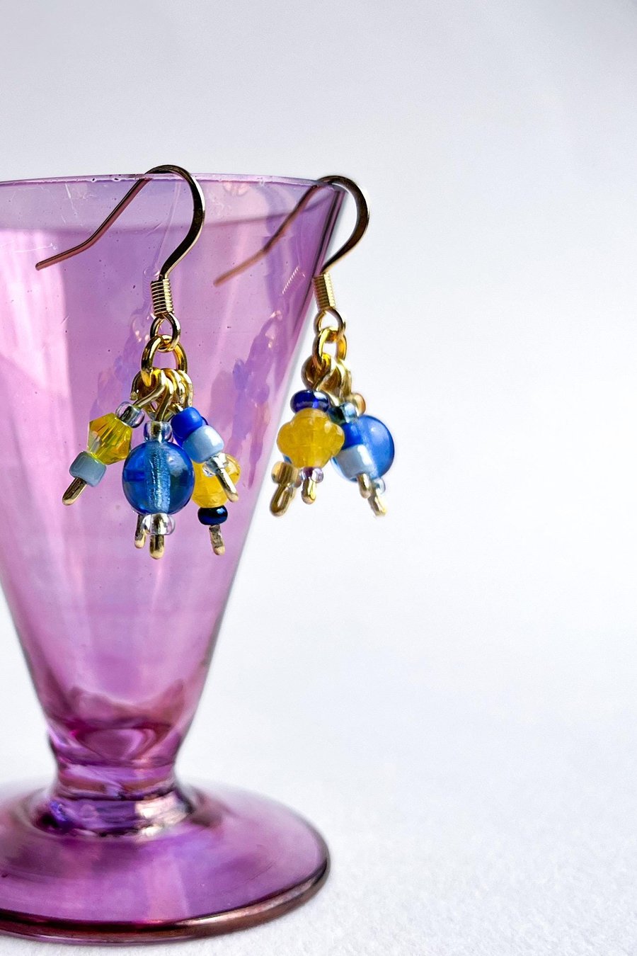 Blue and Yellow Bead Charm Earrings – Colourful and Lightweight