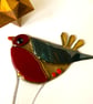 Little Red Robin plant stake, fused glass. - Folksy