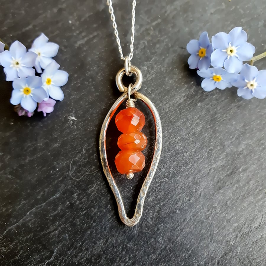 Sterling Silver and Carnelian Arum Lily Pendant Necklace