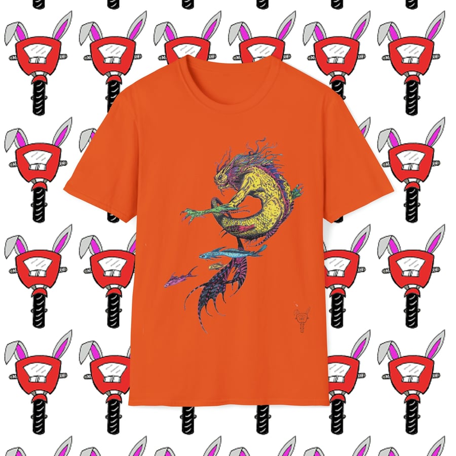Merman Yellow Dragon Mermaid Fantasy Unisex Softstyle T-Shirt by Bikabunny