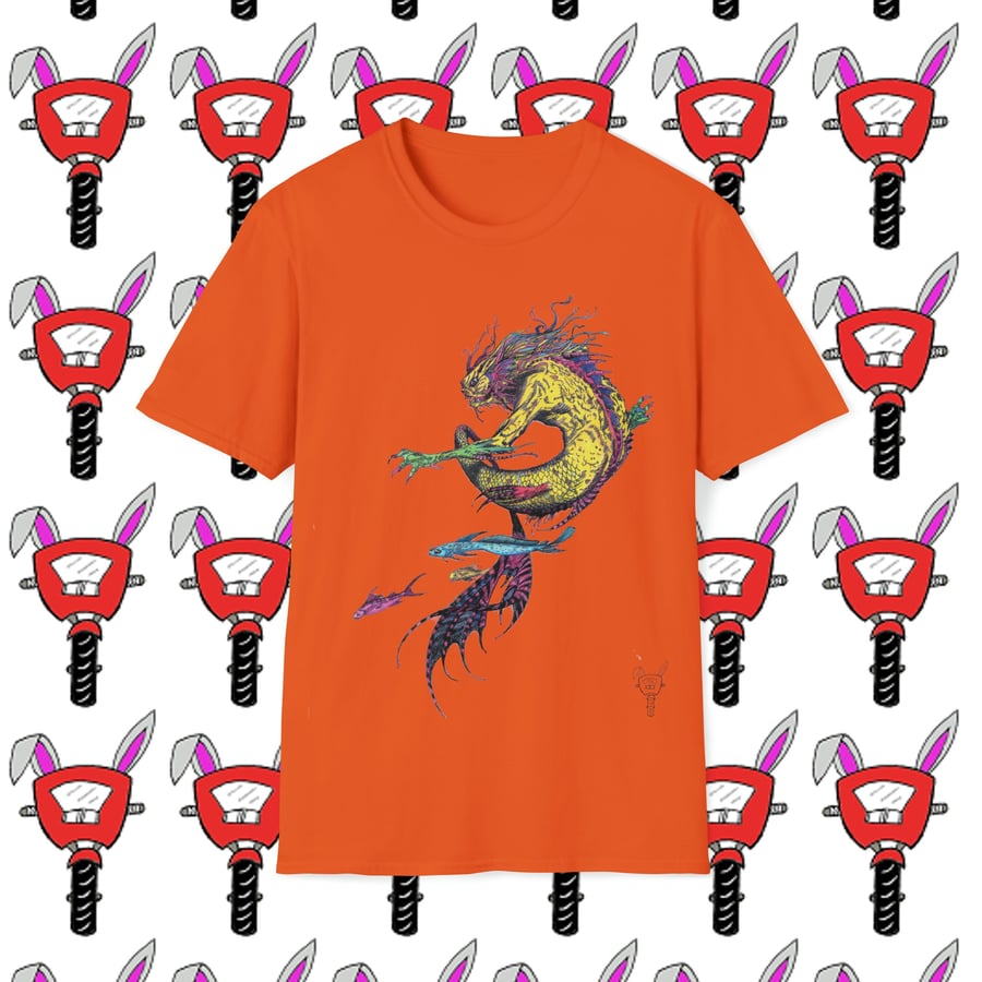 Merman Yellow Dragon Mermaid Fantasy Unisex Softstyle T-Shirt by Bikabunny