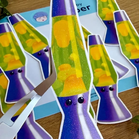 90s Retro Lava Lamp Sticker - Y2K Cute Purple & Yellow Glitter Vinyl Decal