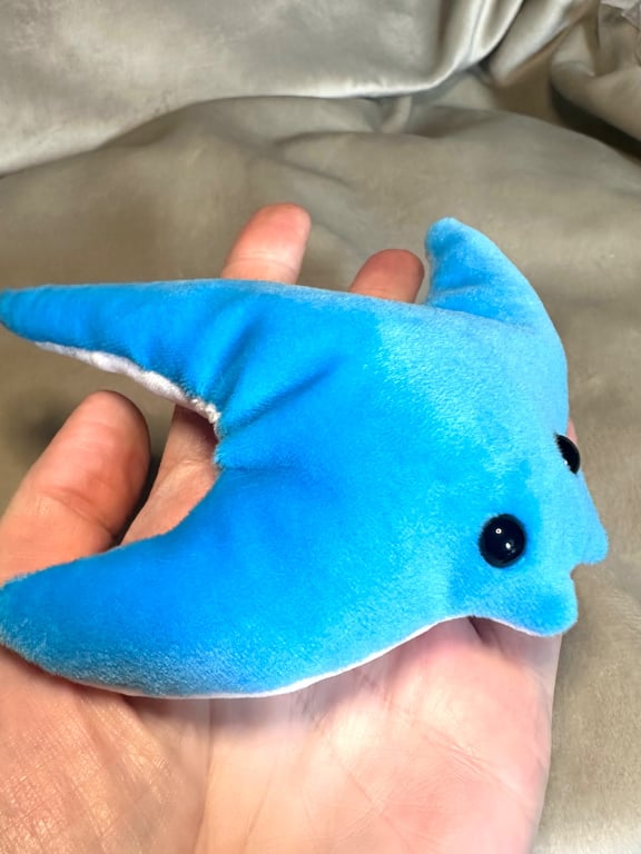Handmade Sensory Stingray, Sky Blue, White, Super Soft, Palm Size