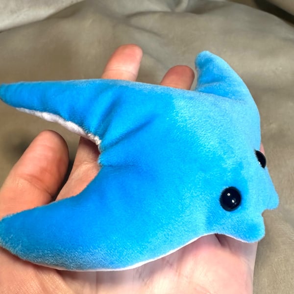 Handmade Sensory Stingray, Sky Blue, White, Super Soft, Palm Size