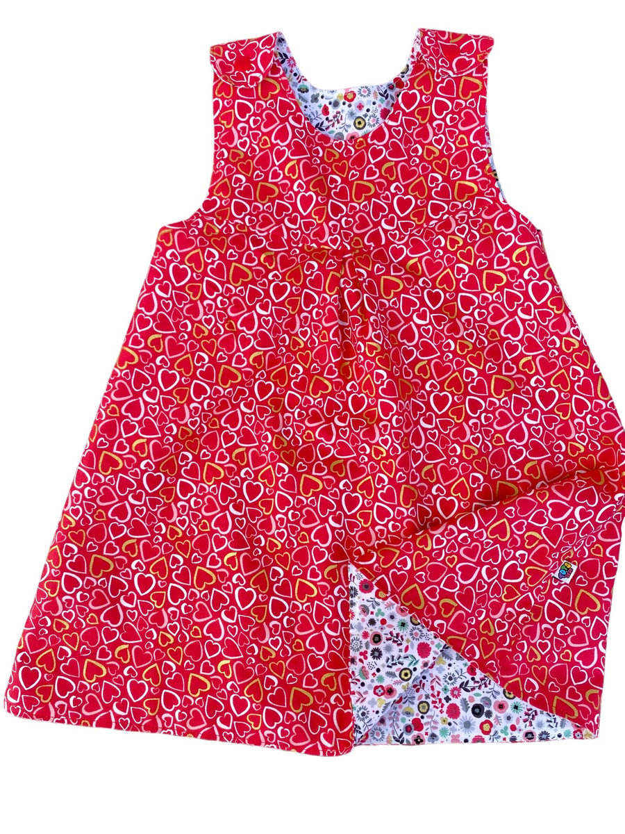 Red Hearts and Flower Reversible Dress - Sizes up to 5 years