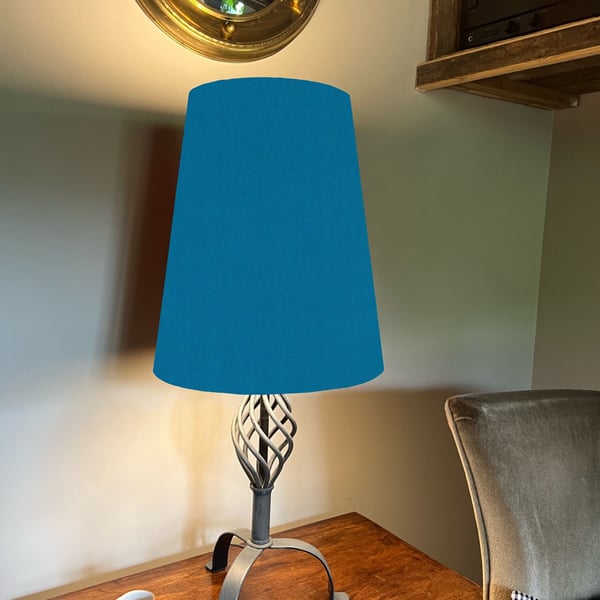 Teal cone lampshade extra tall lampshade, teal blue cotton cone