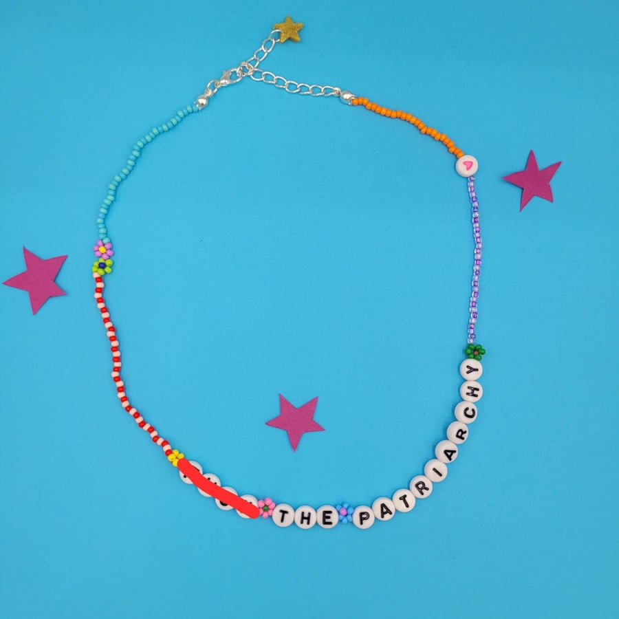 'F THE PATRIARCHY' beaded necklace 