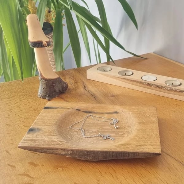 Rustic Oak Trinket Bowl Handmade Wood Turned Dish