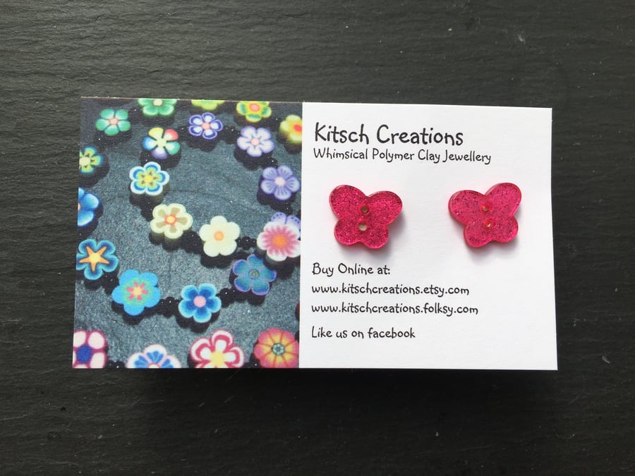 Pink Butterfly Button earrings