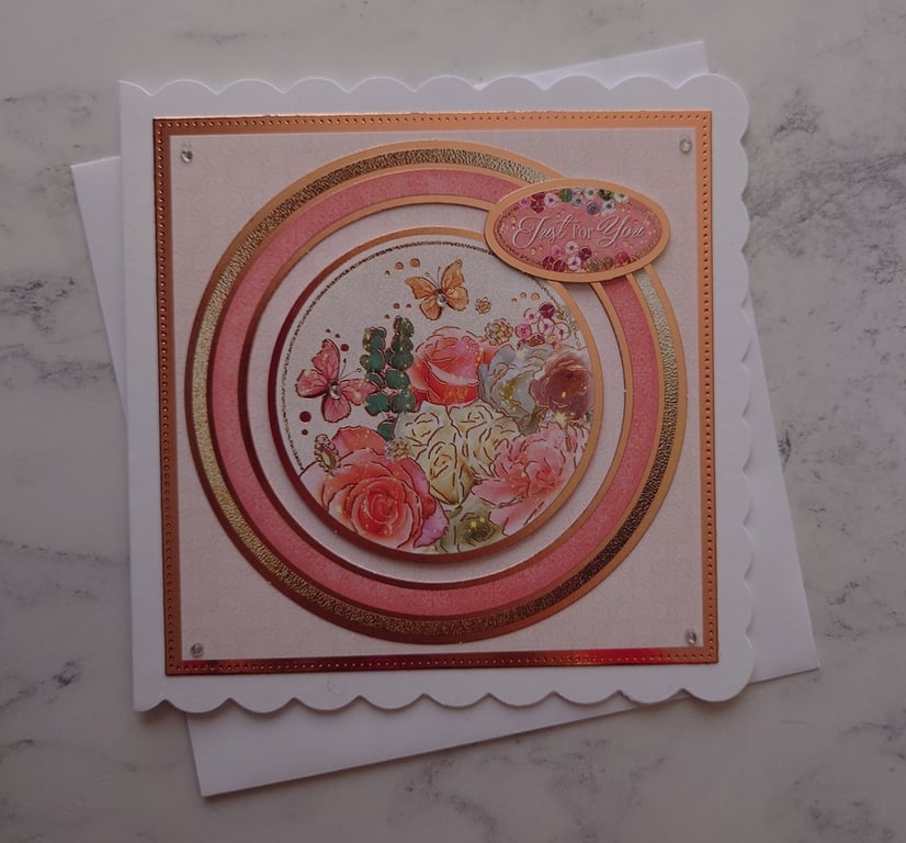 Just for You Vintage Rose Gold Roses 3D Luxury Handmade Card