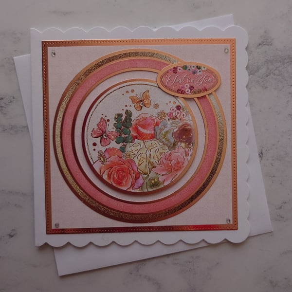 Just for You Vintage Rose Gold Roses 3D Luxury Handmade Card