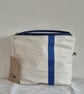 White Upcycled Sailcloth Wash Bag – Travel Toiletry Bag with Blue Zip - Image 2
