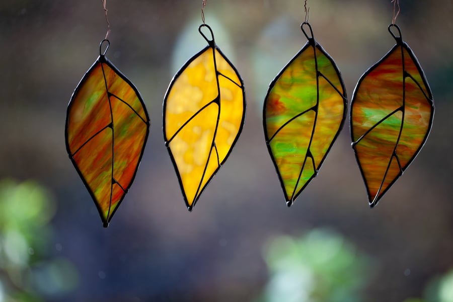 Stained glass autumn leaf fall suncatcher