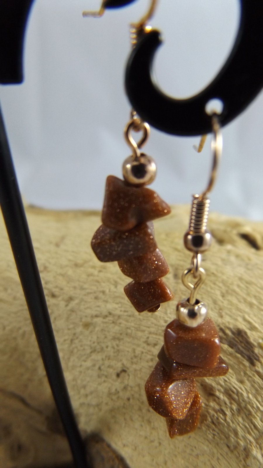 Goldstone glitter dangle earrings