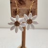 Gold white daisy polymer clay earrings