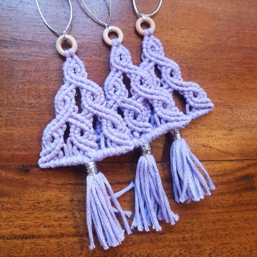 Christmas macrame ornaments, set of 3, Xmas hanging decoration - Lilac 