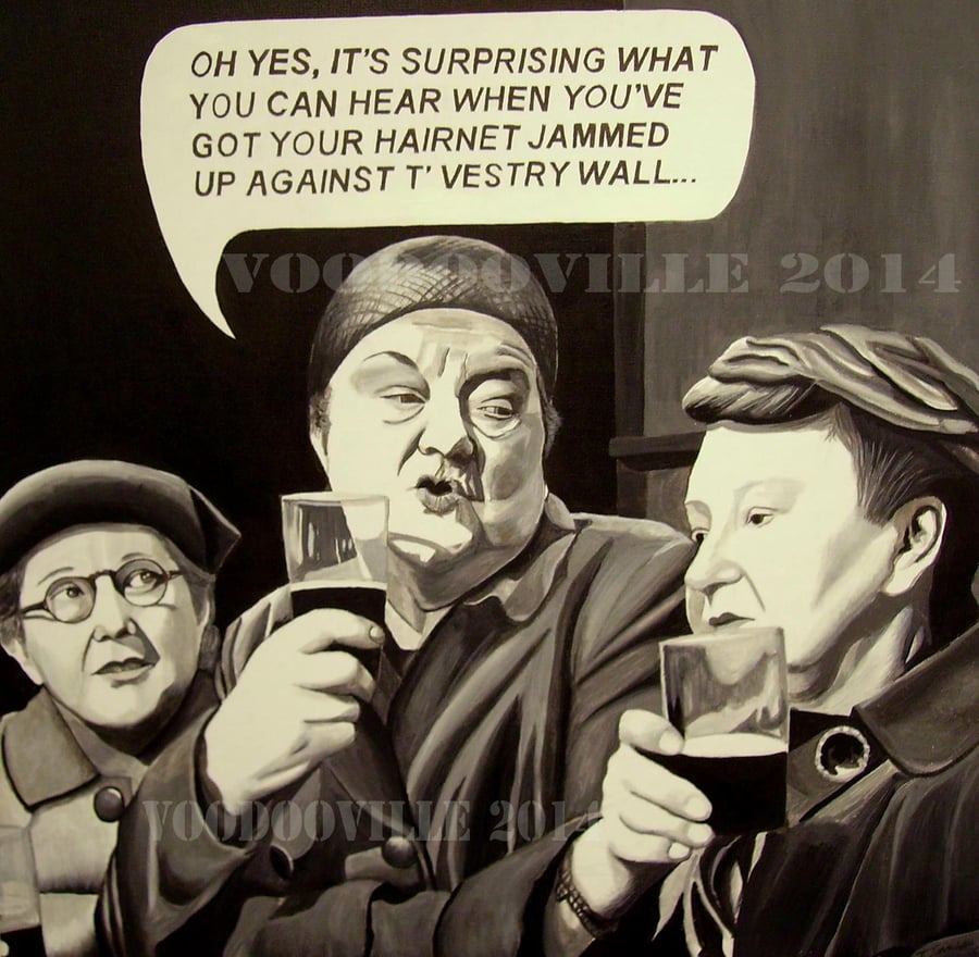 Ena Sharples Ena Minnie & Martha b & w Coronation Street art print 8 x 8 inches