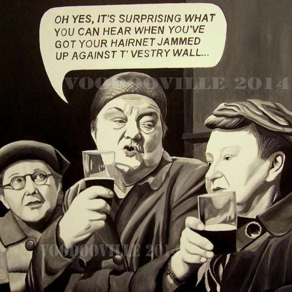 Ena Sharples Ena Minnie & Martha b & w Coronation Street art print 8 x 8 inches