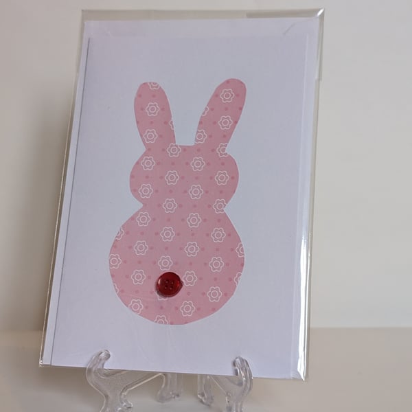 Handmade pink rabbit button  greetings card 