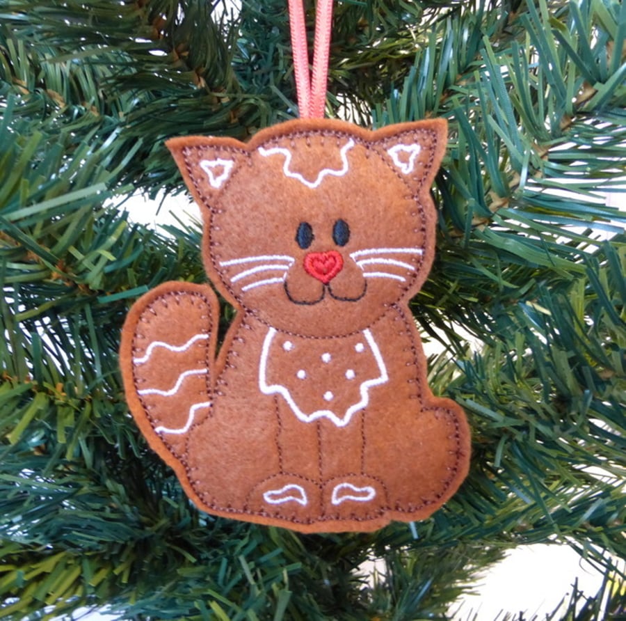 'Gingerbread' Cat Christmas decoration, felt.