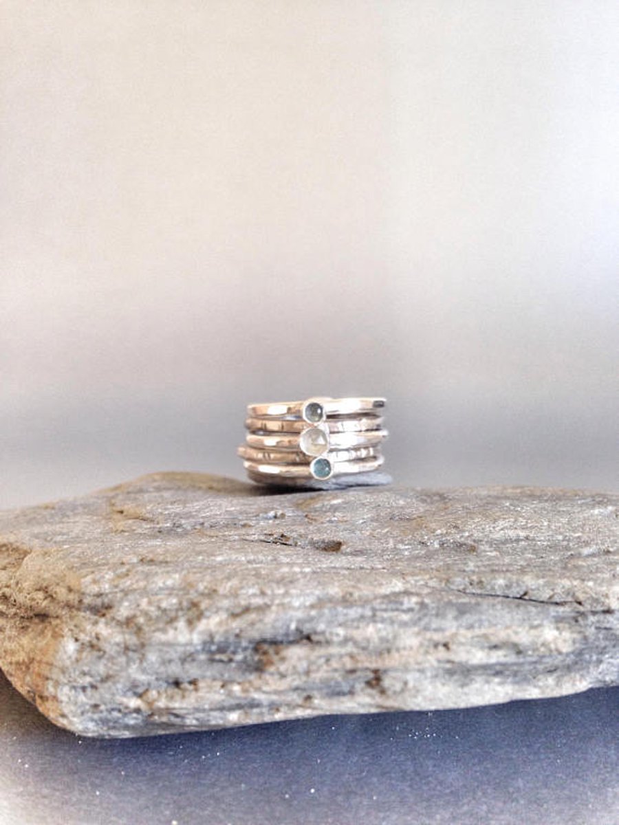 Blue Topaz Stacking Rings - Blue Stone Ring - Handmade Silver Rings