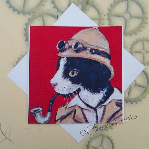 Professor Cat Art Greeting Card From my Original Painting