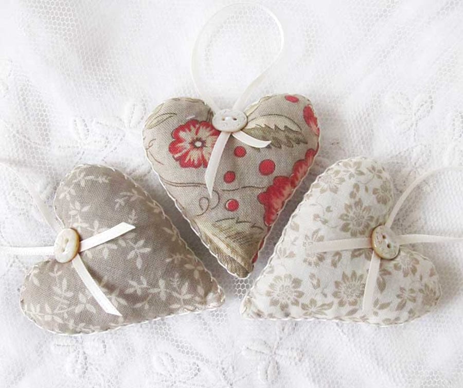 SET OF 3 LAVENDER BAGS - HEART SHAPED AND HAND EMBROIDERED