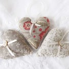 SET OF 3 LAVENDER BAGS - HEART SHAPED AND HAND EMBROIDERED