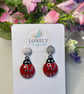 Ladybird Enamel Dangle Earrings, Charm Earrings, Handmade Jewellery 