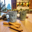 Set of 2 hand thrown wrap around button mugs - unique