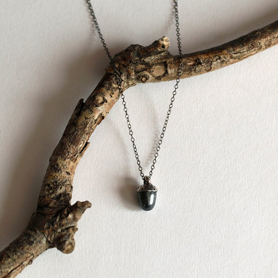 Acorn Pendant Necklace, oxidised silver jewellery