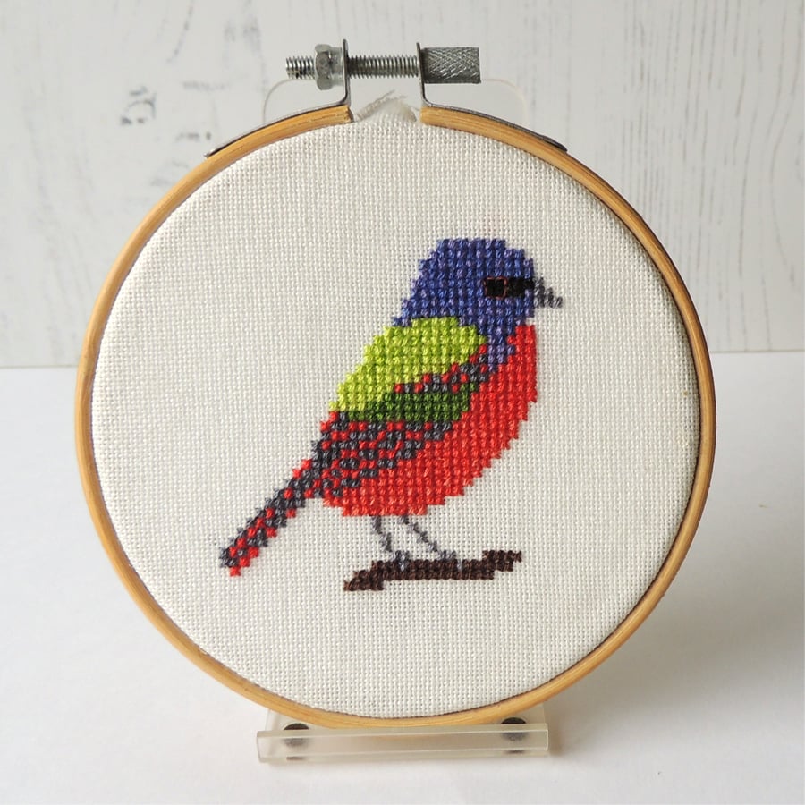SECONDS SUNDAY painted bunting cross stitch hoop art - 4-inch10cm wooden hoop