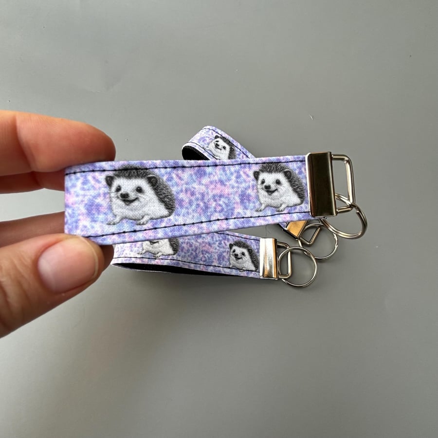 Happy Quills keychain. Hedgehog keyring. Hedgehog key fob.