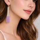 Statement Jewelery Handmade Silver & Lilac Beaded Tassel Earrings Miyuki