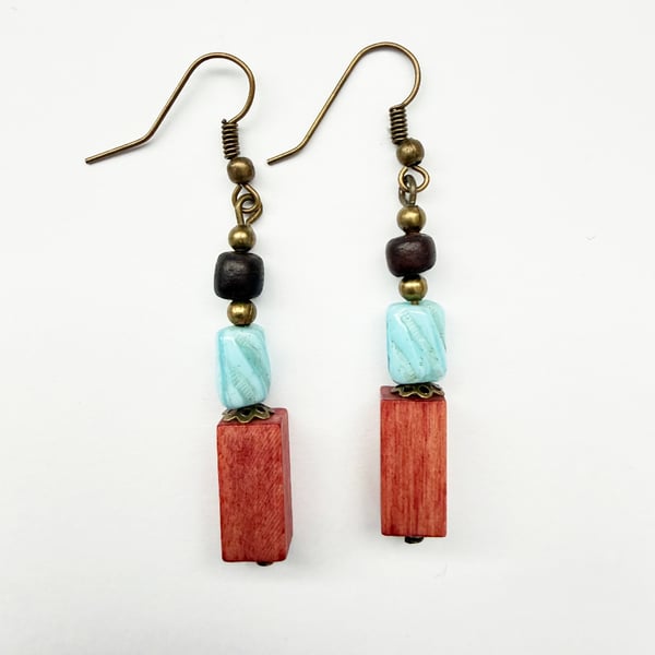 Light Brown Light Blue Dark Brown Boho Style Dangle Drop Earrings