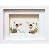 Oystercatchers - Sea Glass & Pebble Picture - Framed Unique Handmade Art