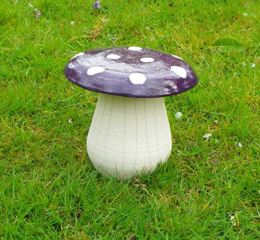 Mushroom or toadstool hand thrown in stoneware fully weatherproof
