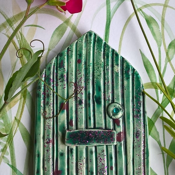 Green Ceramic Fairy Door