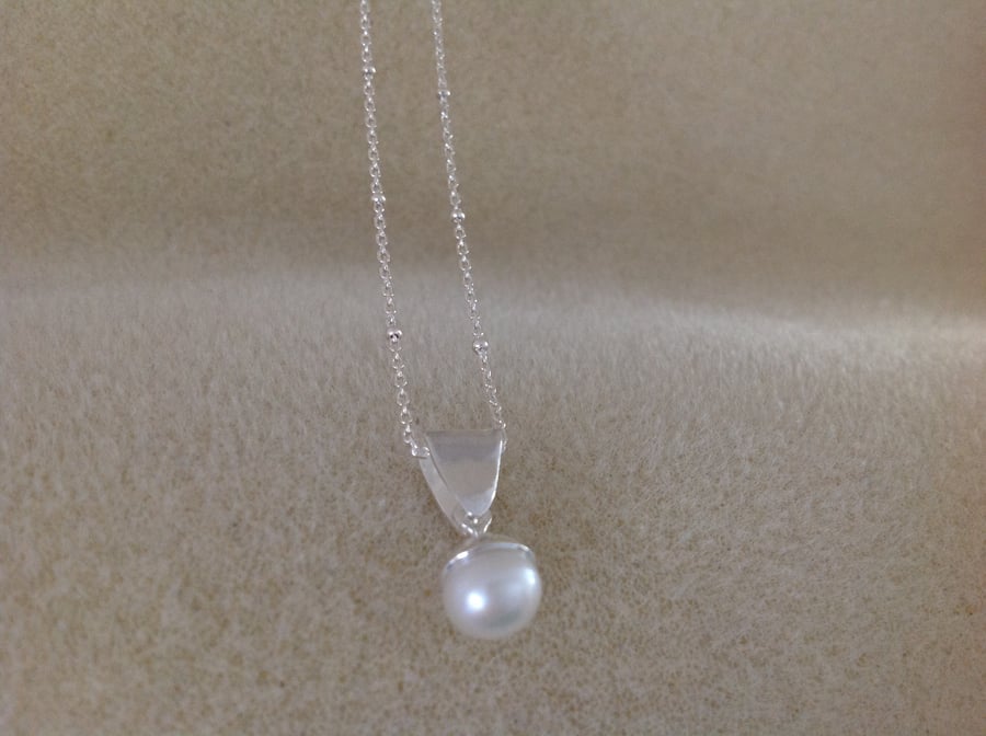 Freshwater pearl Sterling and Fine silver dainty pendant necklace