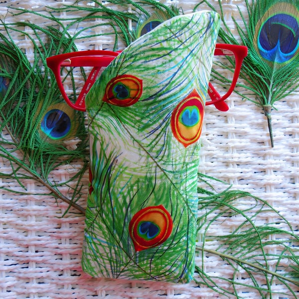 Peacock Feathers Glasses Case Lined & Padded 