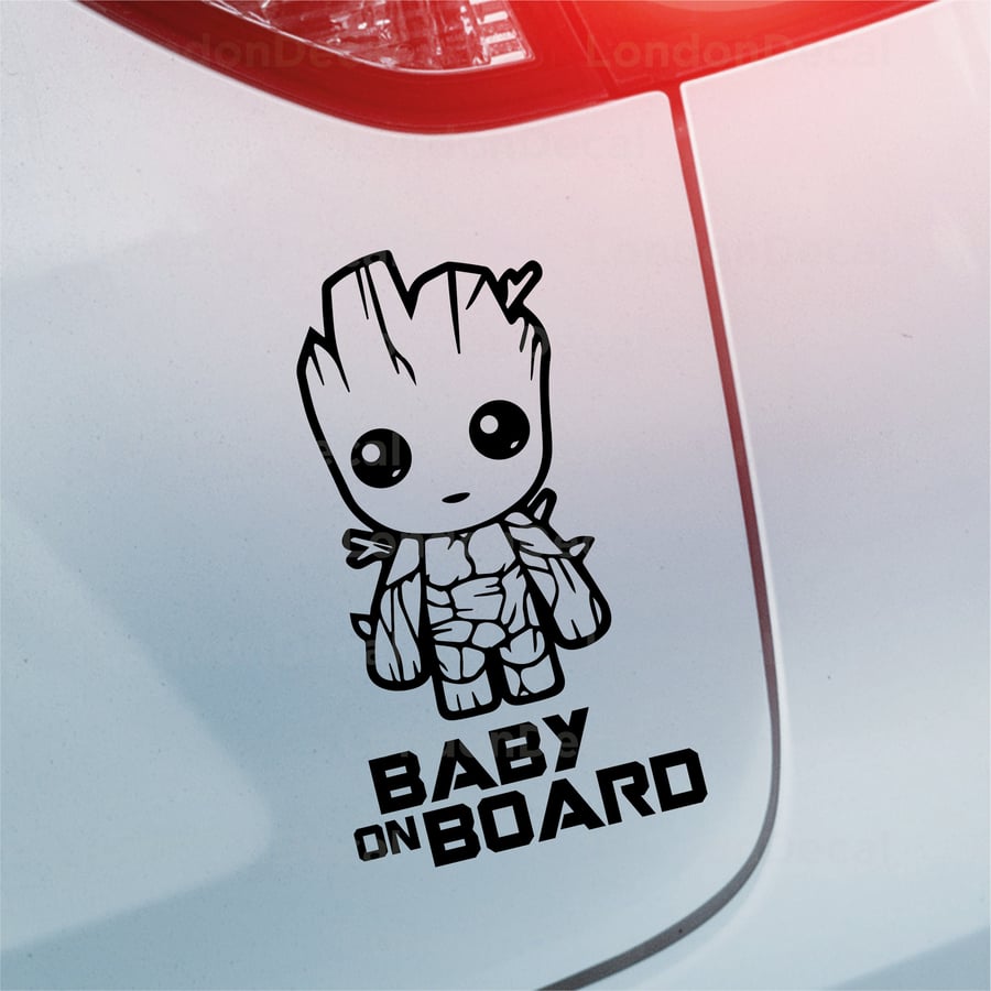 BABY ON BOARD - Car Window Bumper Vinyl Decal Sticker. Baby Groot (Type 1)