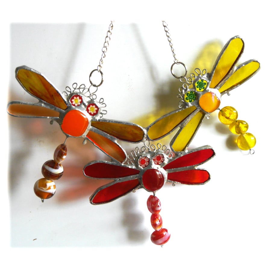 Trio of Dragonflies Suncatcher Stained Glass 007
